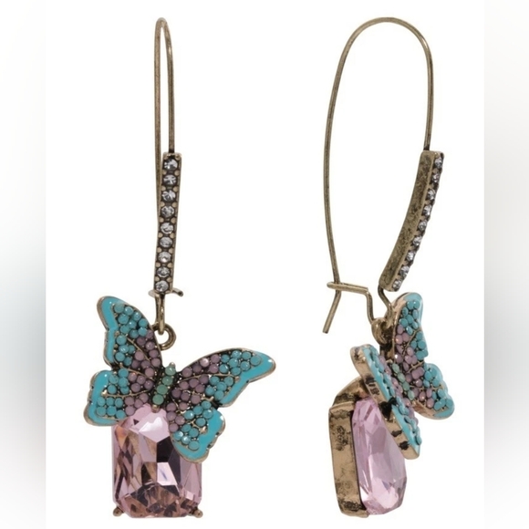 Betsey Johnson Butterfly Dangle Earrings with Pink and Blue Accents - Picture 2 of 4